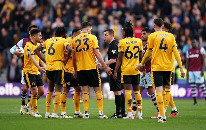 Referee Tony Harrington disallowed a late Wolves leveller against West Ham