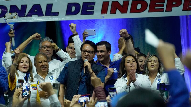 Fernando Villavicencio speaking during a campaign event (API via AP)