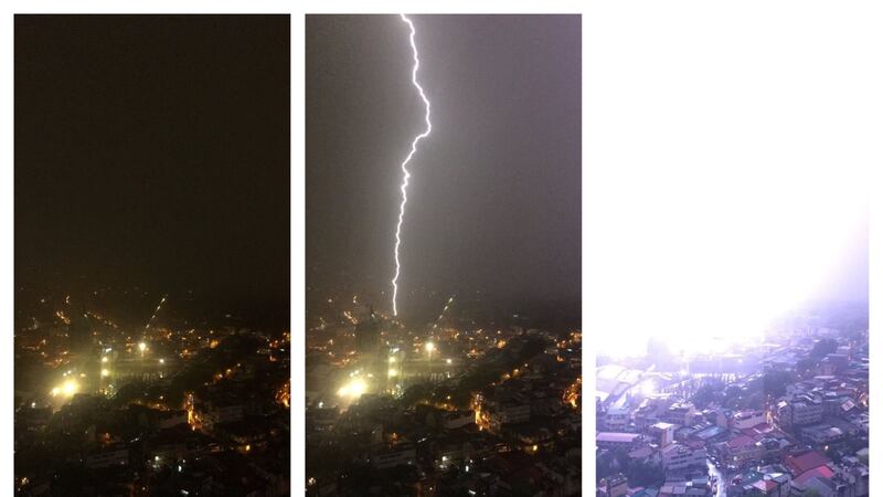 The amateur photos caught the moment a massive bolt of lightning hit Mandaluyong, near the capital Manila.