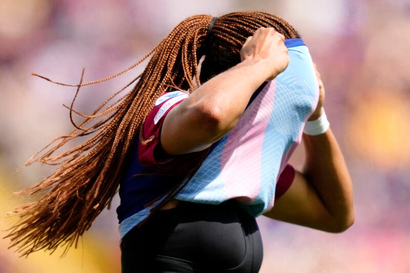 Salma Paralluelo reacts after missing a chance (AP Photo/Jose Breton)