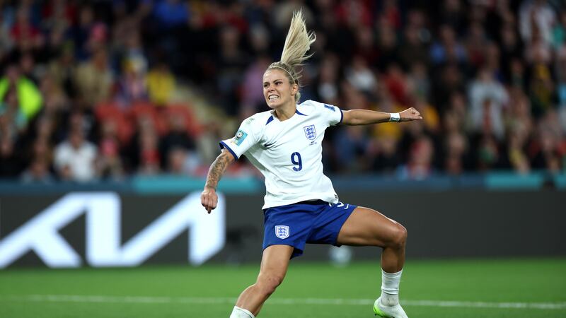England’s Rachel Daly celebrates scoring a penalty against Nigeria (Isabel Infantes/PA)