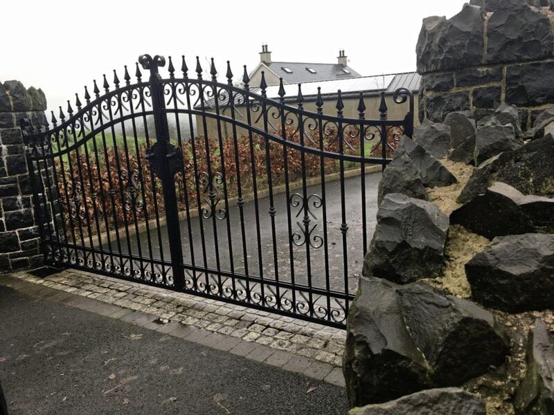 The front gates at the home of former DUP special adviser Stephen Brimstone 