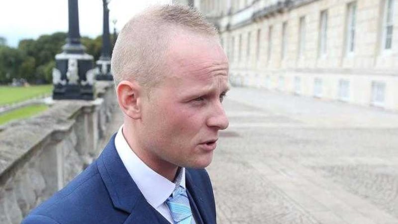 Jamie Bryson leaves Stormont after giving evidence to the Stormont finance committee's Nama inquiry in September last year. Picture by Mal McCann