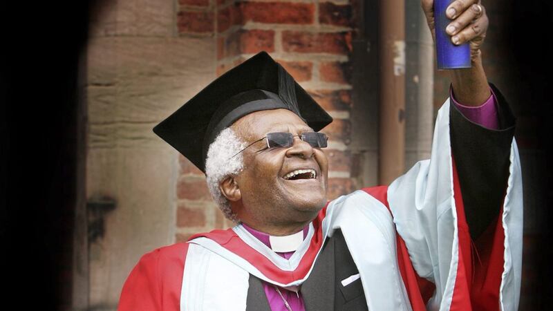 Archbishop Desmond Tutu after receiving honorary degree from Queen&#39;s University in 2007. Picture by Hugh Russell 