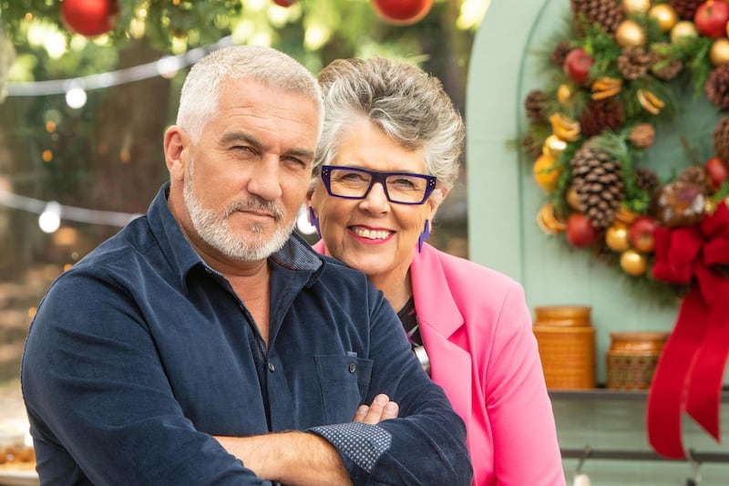 Prue Leith and Paul Hollywood on the set of The Great Festive Bake Off