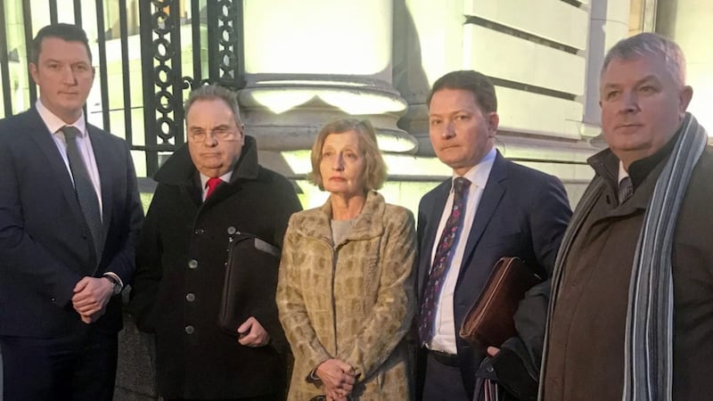 From left, John Finucane, lawyer Peter Madden, Geraldine Finucane, Michael Finucane and Dermot Finucane outside Government Buildings in Dublin, following their meeting with Taoiseach Leo Varadkar. Picture by Cate McCurry, Press Association 