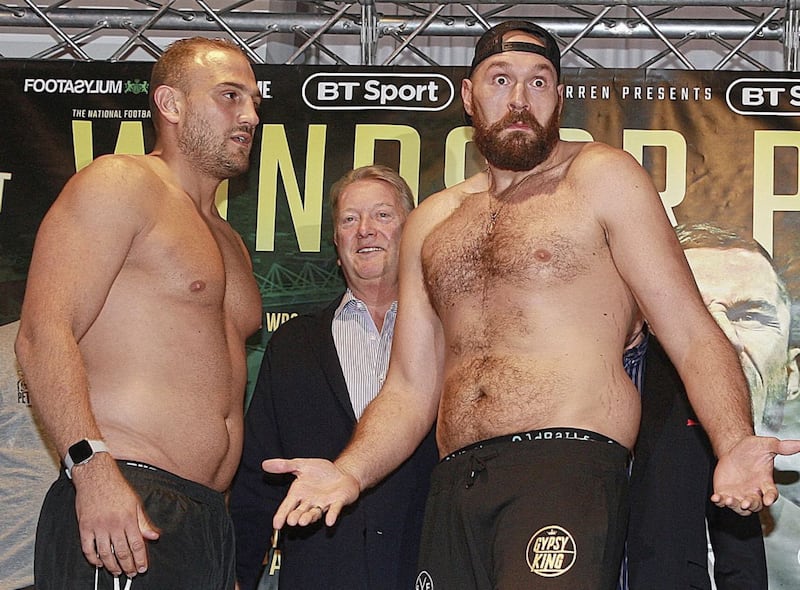 Tyson Fury (right) with Francesco Pianeta ahead of their fight at Windsor Park. Picture: Bill Smyth