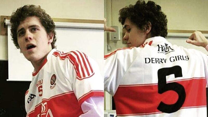 Derry Girls actor Dylan Llewellyn tries a special Derry GAA jersey for size 