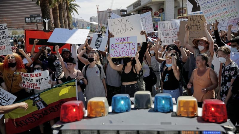 Americans protesting the death of George Floyd blocked traffic in Las Vegas last week 