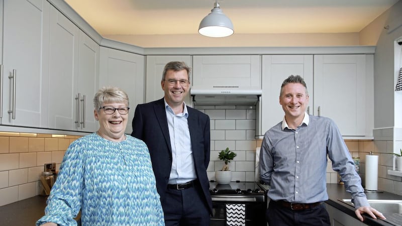 Choice tenant Nancy Green with Choice Group&#39;s director of asset services Wilton Farrelly (centre) and senior building surveyor Chris Graham 