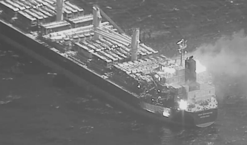 Three crew members onboard the True Confidence bulk carrier were killed in the attack, US officials said (US Central Command via AP)