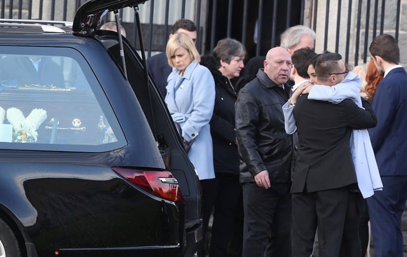 Mourners at the funeral of Jayne Toal Reat in Banbridge today&nbsp;