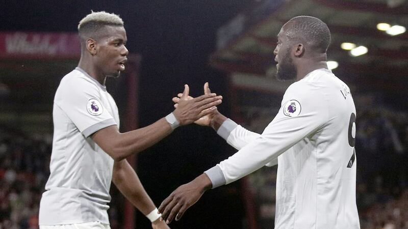 Manchester United&#39;s Romelu Lukaku (right) celebrates with Paul Pogba after scoring the decisive second goal in the win over Bournemouth 