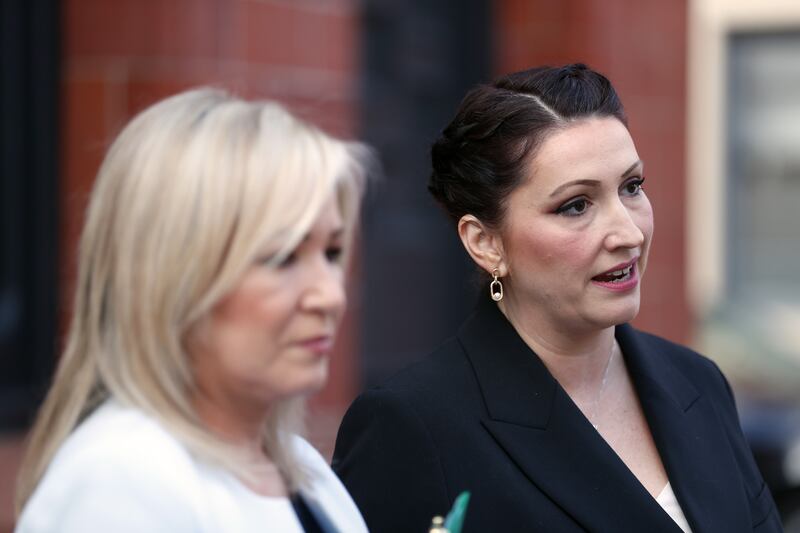 First Minister Michelle O’Neill (left) and deputy First Minister Emma Little-Pengelly welcomed the agreement of the budget