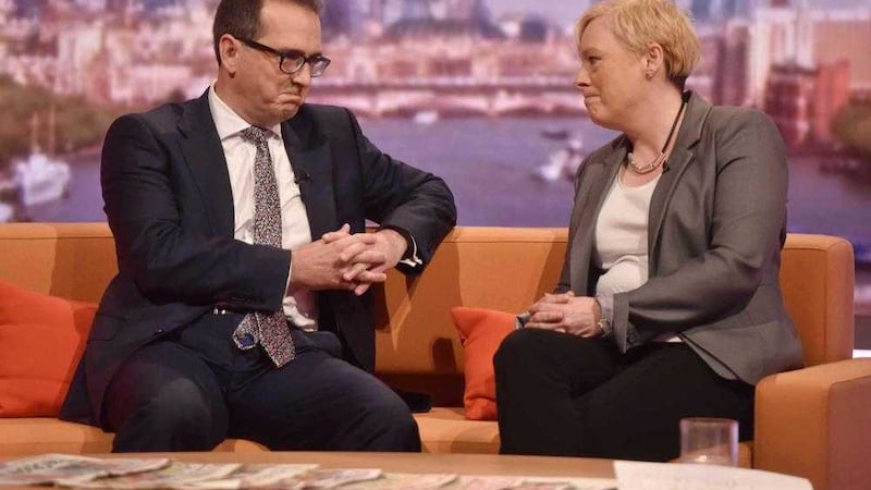 Labour leadership contenders Owen Smith and Angela Eagle debate the future of the party on The Andrew Marr Show. Picture by Jeff Overs, BBC 