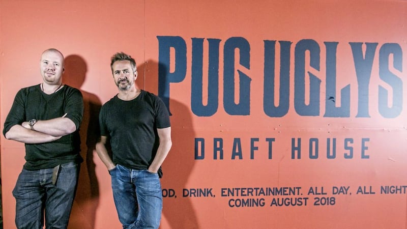 Colin Dalley and Mark Beirne outside the new Pug Ugly&#39;s bar on Bedford Street in Belfast 