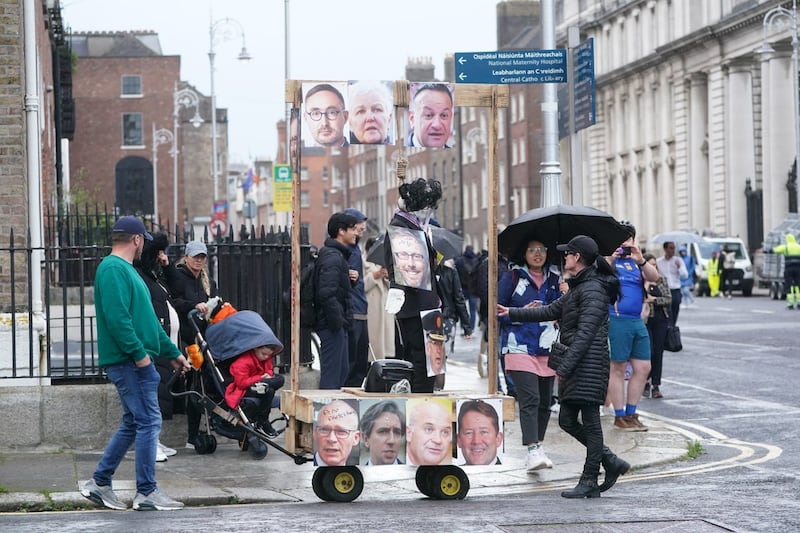 Protesters outside Leinster House in Dublin