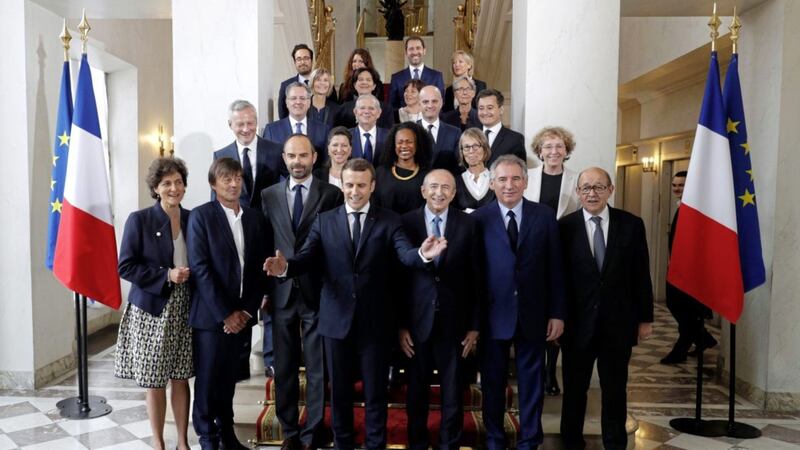 Emmanuel Macron poses with his newly appointed cabinet PICTURE: Philippe Wojazer/Pool via AP 