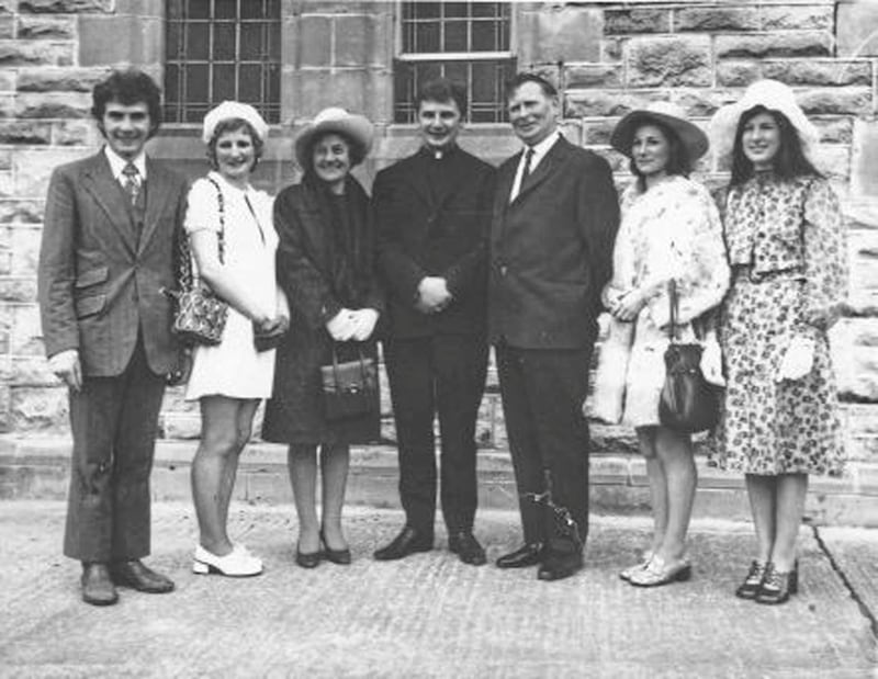 Fr Joe with his siblings Michael, Pauline, Teresa and Helena and his parents, Marie and Michael on the day of his ordination 