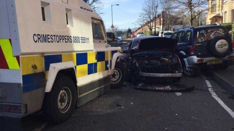 A number of officers were injured in a crash following a high speed car chase in Belfast 