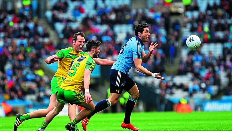 County team-mates Michael Murphy and Ryan McHugh will be on opposites sides in Ballybofey tomorrow when Glenswilly and Kilcar meet for the Donegal SFC title.&nbsp;Picture by Colm O&rsquo;Reilly
