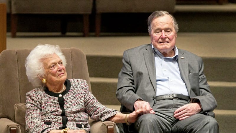Former first lady Barbara Bush with her husband George Bush snr Picture by Steve Gonzales/Houston Chronicle via AP 