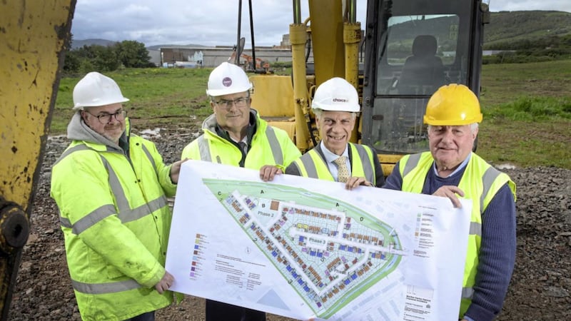 Launching the &pound;20m Choice Housing scheme in Carrickfergus are Stephen Quinn (McGreevy Construction), Alastair McCaw (Choice Housing), Michael McDonnell (Choice Group chief executive) and Peter Byrne (MHS Architects) 