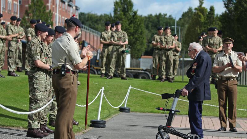 The 100-year-old Second World War veteran visited the Army Foundation College in Harrogate, North Yorkshire.