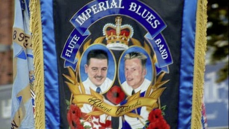 A banner at the inaugural parade in 2014 commemorating Joe Bratty and Raymond Elder 