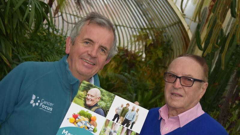 Gerry McElwee, left, head of cancer prevention at Cancer Focus NI, tells William McMullan (77) from Belfast's Shankill area about the benefits of ManPowered, the charity&rsquo;s new healthy lifestyle project for men with low risk prostate cancer&nbsp;