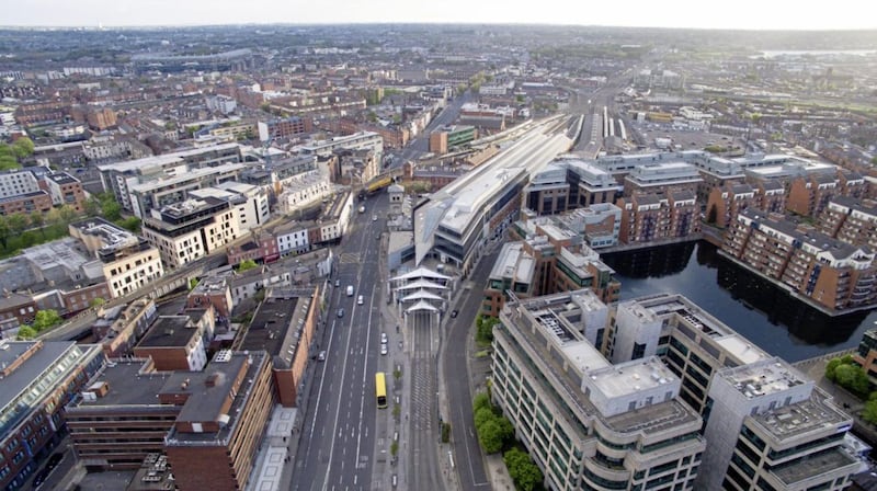 An aerial view of Amiens Street, Dublin, showing Connolly Station