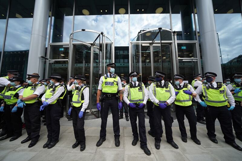 Police outside the offices of ITN 