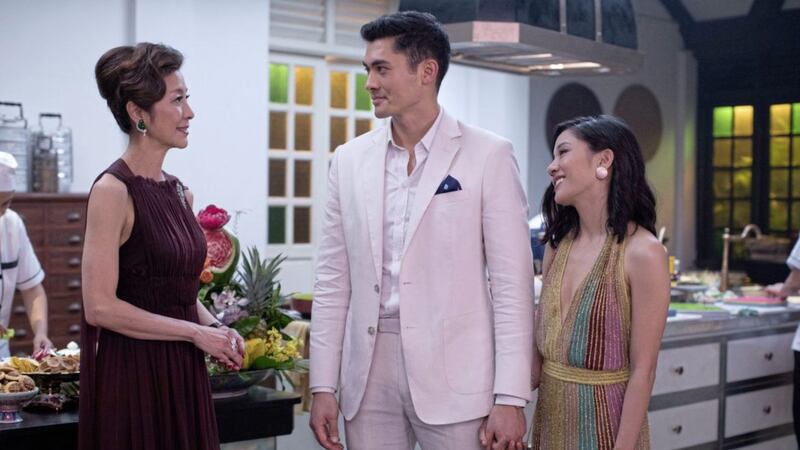 Michelle Yeoh, Henry Golding and Constance Wu in Crazy Rich Asians 