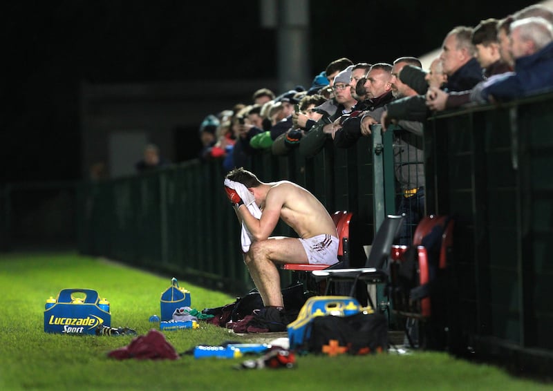 Slaughtneil's Shane McGuigan is devastated at the final whistle. Picture by Margaret McLaughlin.
