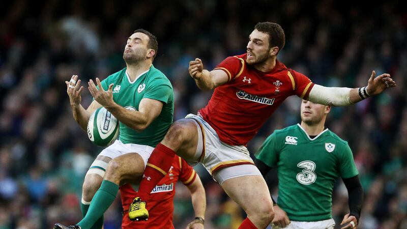 Ireland's Dave Kearney gets to the ball ahead of Wales' George North during last Sunday's RBS Six Nations match at the Aviva Stadium<br />Picture by PA&nbsp;