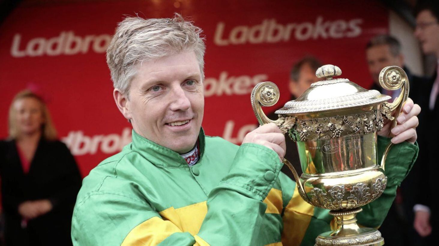 Jockey Noel Fehily celebrates after winning The Ladbrokes Champion Stayers Hurdle on Unowhatimeanharry during day three of the Punchestown Festival Picture by Niall Carson/PA Wire 