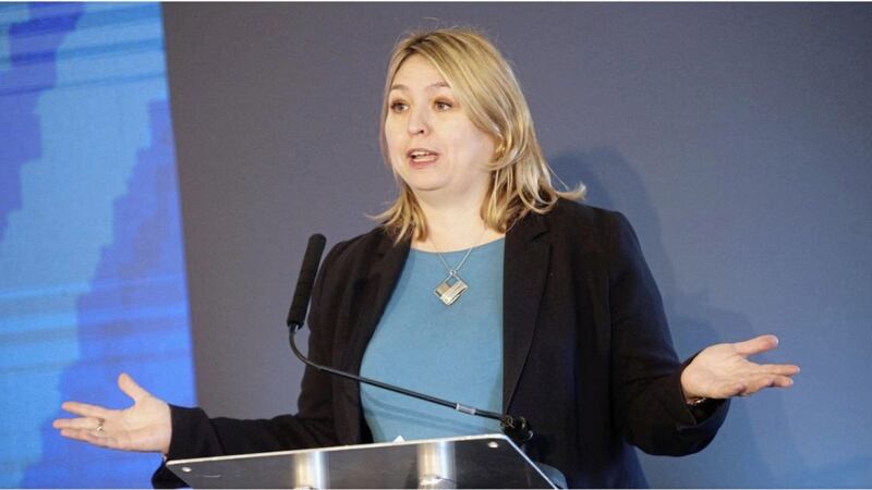 Karen Bradley leads a game of &#39;Simon says&#39; at a Northern Ireland Office staff away day. Picture by Hugh Russell 