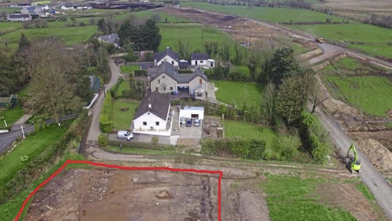 Road chiefs say that nothing of significance was found during a recent archaeological dig along the route of the A6 in Co Derry. The dig site is outlined in red and construction work linked to the planned road can be seen to the right of the picture, close to local people&#39;s homes. 