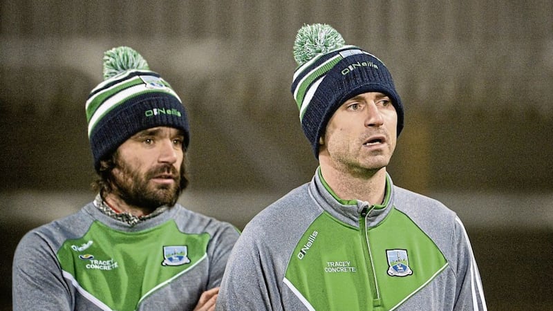 Fermanagh manager Rory Gallagher, right, and assistant manager Ryan McMenamin before the Bank of Ireland Dr. McKenna Cup Section C Round 3 match between Donegal and Fermanagh 