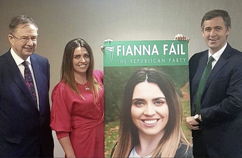 Fianna F&aacute;il TD &Eacute;amon &Oacute; Cu&iacute;v with Sorcha McAnespy and Senator Mark Daly in Omagh last month 