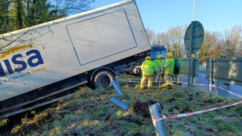 Photos shared by NIFRS Northern Area Command show the vehicle tipped down the ditch 
