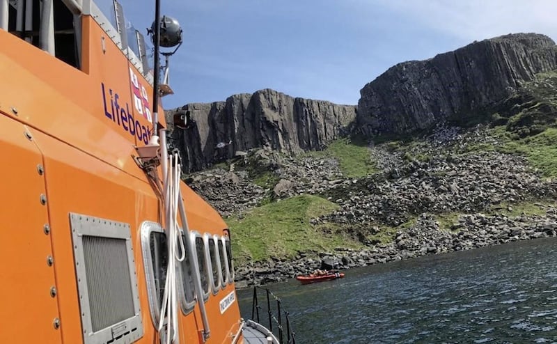 The Red Bay RNLI on the scene at Fair Head yesterday. Picture by RNLI 