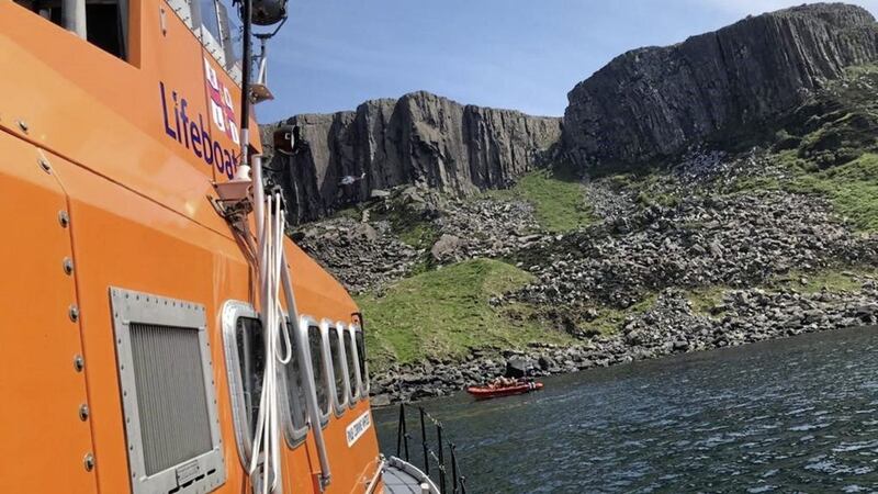 The Red Bay RNLI on the scene at Fair Head yesterday. Picture by RNLI 