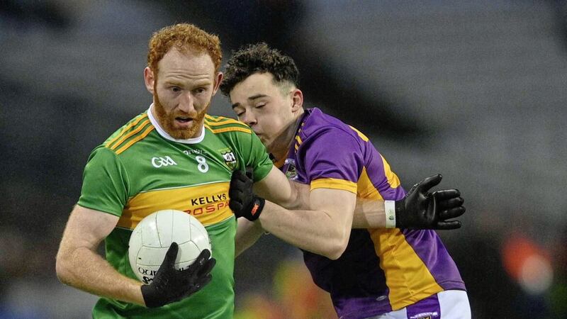 Glen v kilmacud Crokes all Ireland club football final.  Kilmacud&rsquo;s Luke Ward and Glen&rsquo;s Conor Glass.  Picture Mark Marlow 