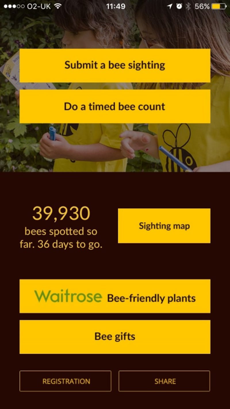 Screenshot from the Great British Bee Count App from Friends Of The Earth