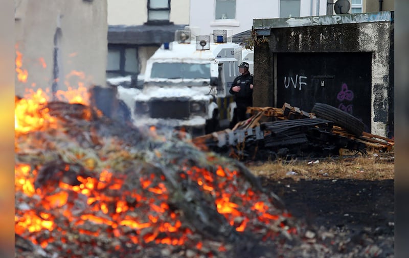 &nbsp;A burning bonfire on Bloomfield Walkway. Picture by Mal McCann