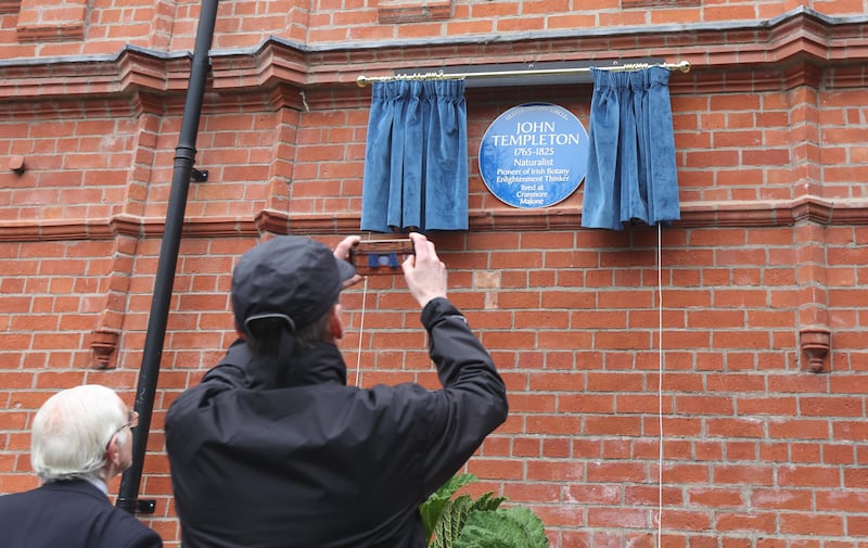 A Blue plaque is unveiled  at Botanic Gardens in Belfast  for John Templeton, the man sometimes referred to as ‘father of Irish Botany’ on Wednesday.
PICTURE COLM LENAGHAN