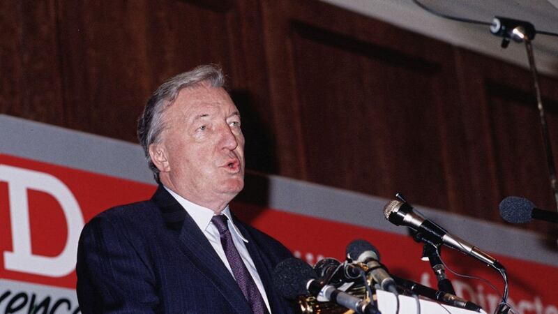 Charles Haughey pictured addressing the Institute of Directors at the Europa Hotel in Belfast in 1990. Picture by Pacemaker 