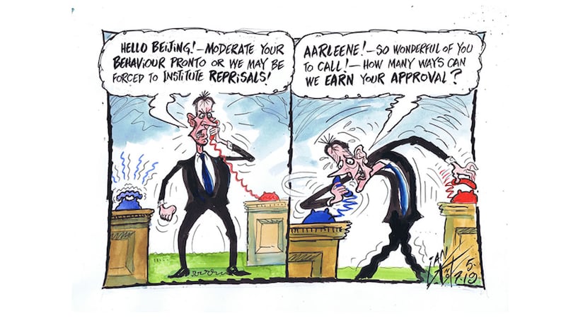 Ian Knox cartoon 5/7/19: Foreign secretary and Tory leadership candidate Jeremy Hunt talks tough to Beijing over the &ldquo;one country, two systems&rdquo; riots in Hong Kong, in contrast to his emollient attitude to the DUP leader