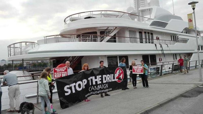 Campaigners from the Stop the Drill group protested at the presence of the luxury yacht. Picture from Facebook 